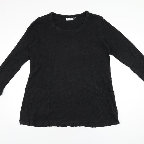 Tara Clothing Womens Black Cotton Basic T-Shirt Size 16 Round Neck