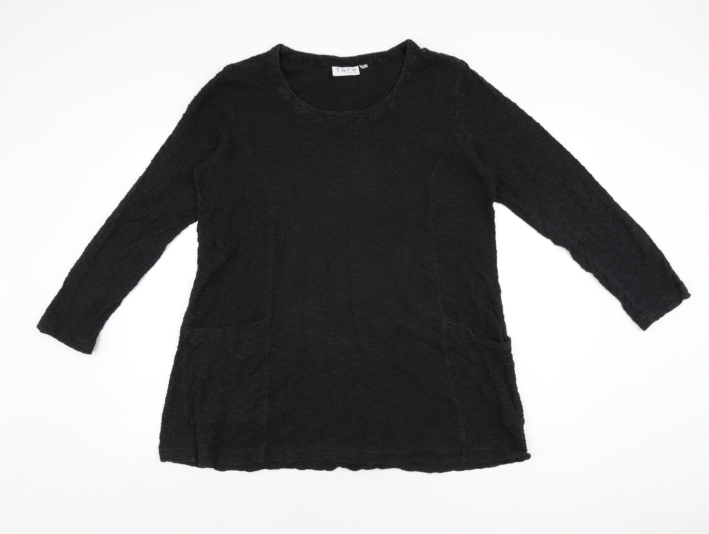 Tara Clothing Womens Black Cotton Basic T-Shirt Size 16 Round Neck