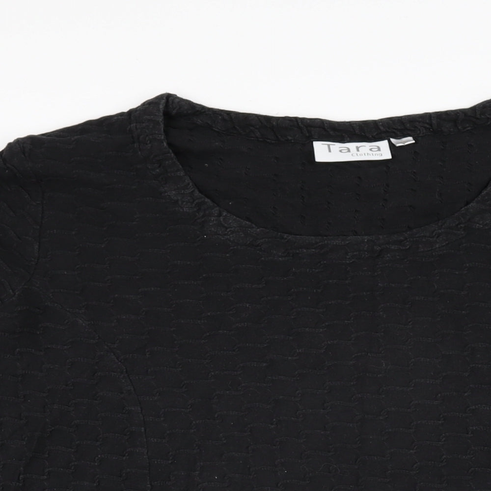 Tara Clothing Womens Black Cotton Basic T-Shirt Size 16 Round Neck