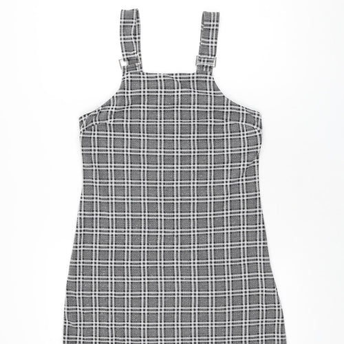 New Look Womens Grey Plaid Polyester Mini Size 10 Square Neck Pullover