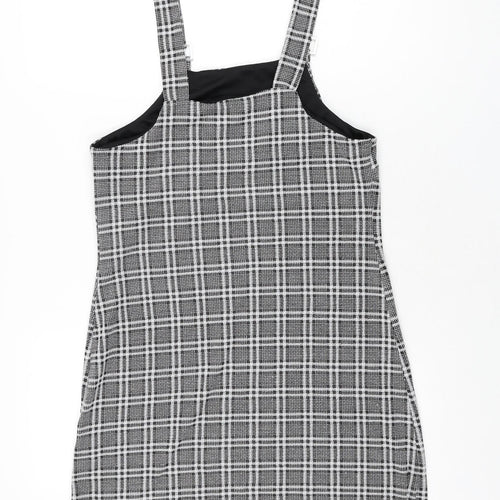 New Look Womens Grey Plaid Polyester Mini Size 10 Square Neck Pullover