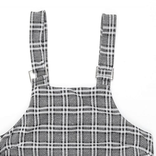 New Look Womens Grey Plaid Polyester Mini Size 10 Square Neck Pullover