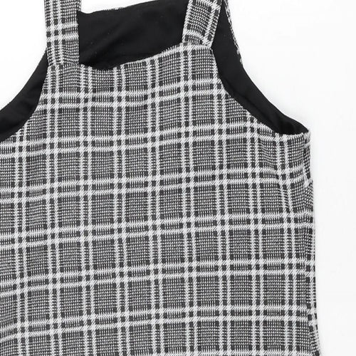 New Look Womens Grey Plaid Polyester Mini Size 10 Square Neck Pullover