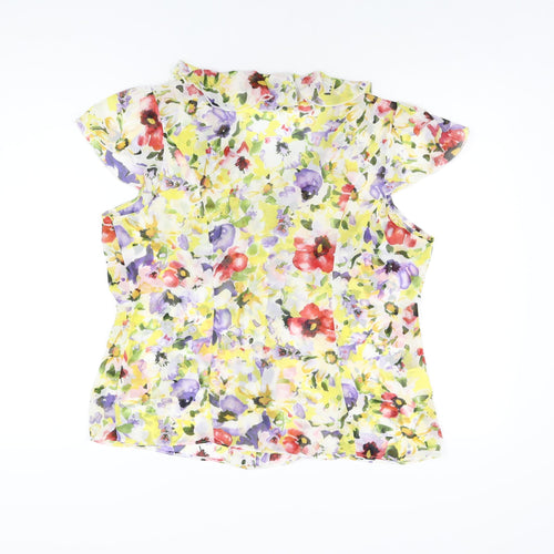 Laura Ashley Womens White Floral Polyester Basic Button-Up Size 16 V-Neck