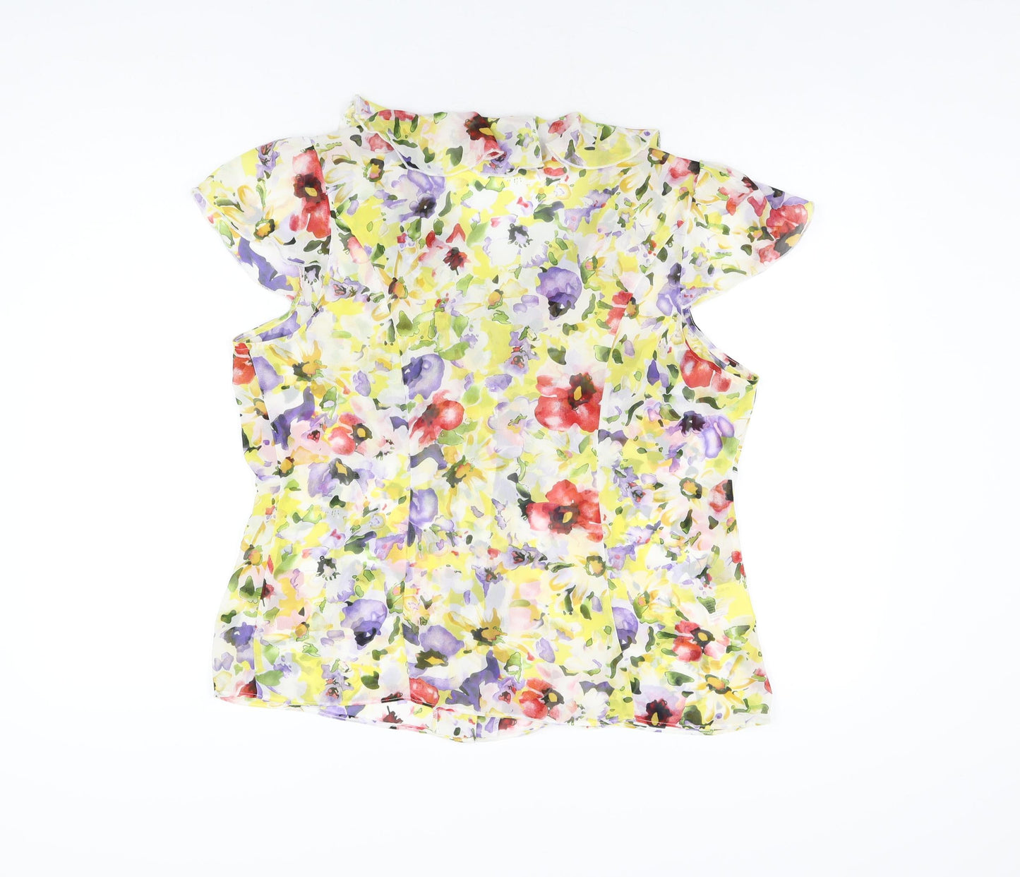 Laura Ashley Womens White Floral Polyester Basic Button-Up Size 16 V-Neck