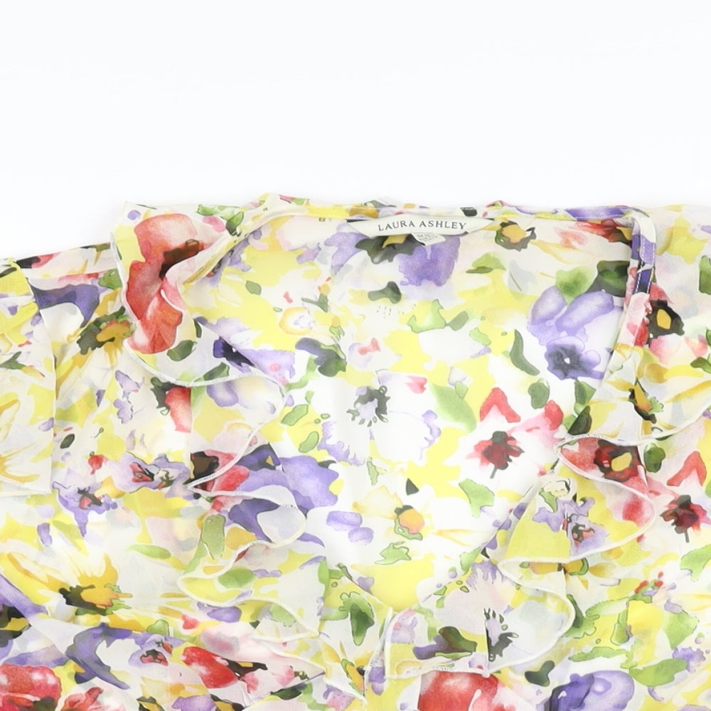 Laura Ashley Womens White Floral Polyester Basic Button-Up Size 16 V-Neck