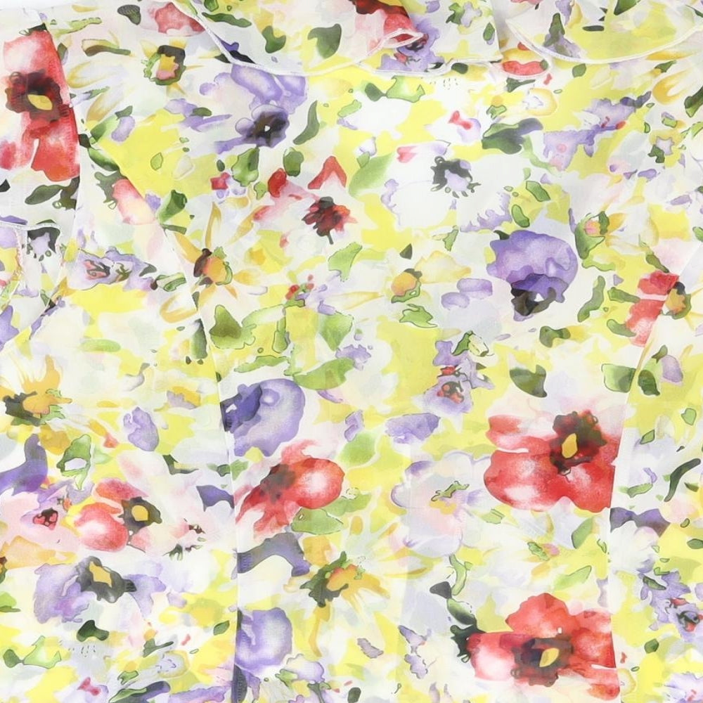 Laura Ashley Womens White Floral Polyester Basic Button-Up Size 16 V-Neck