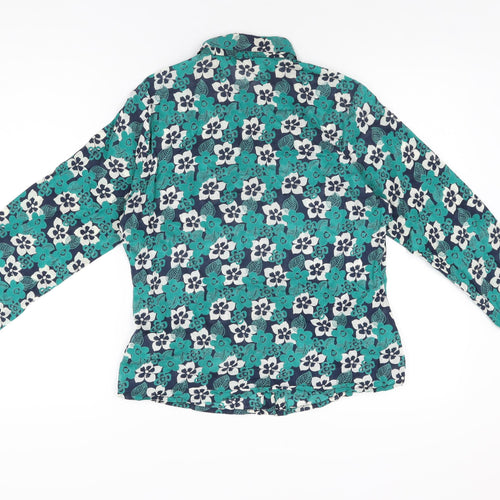 EAST Womens Green Floral Cotton Basic Button-Up Size 12 Collared