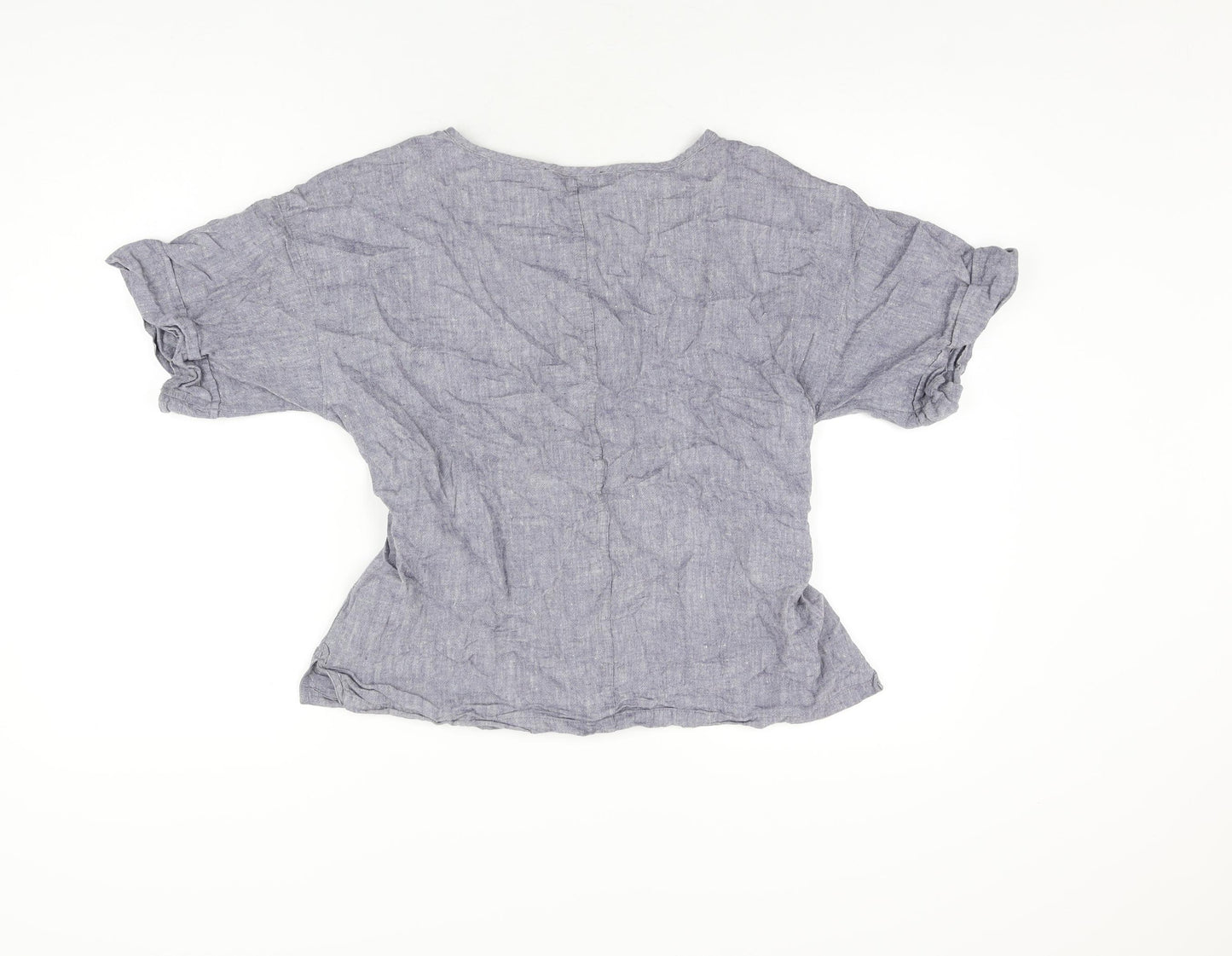Marks and Spencer Womens Blue Linen Basic T-Shirt Size 12 Round Neck