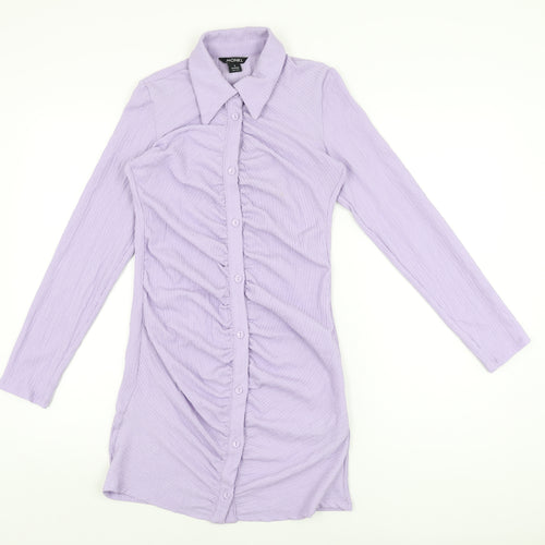 Monki Womens Purple Polyester Bodycon Size S Collared Button