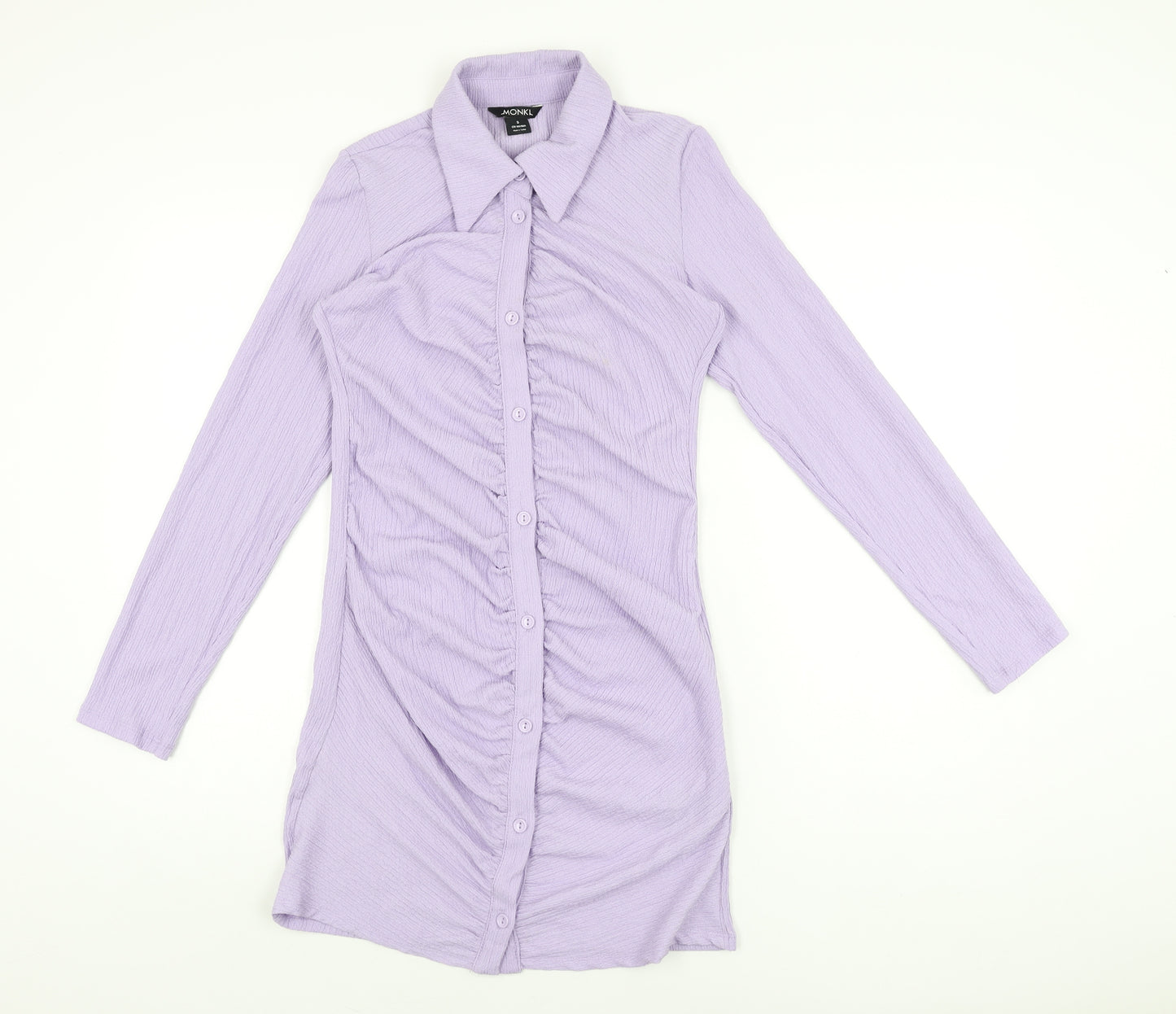 Monki Womens Purple Polyester Bodycon Size S Collared Button