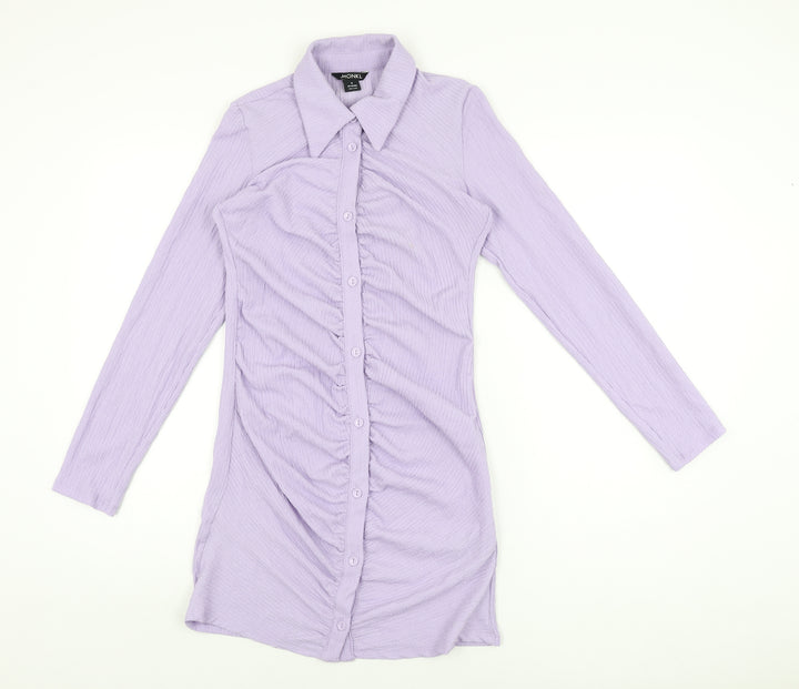 Monki Womens Purple Polyester Bodycon Size S Collared Button