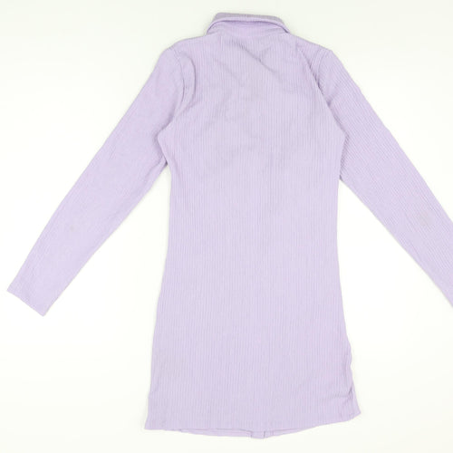 Monki Womens Purple Polyester Bodycon Size S Collared Button