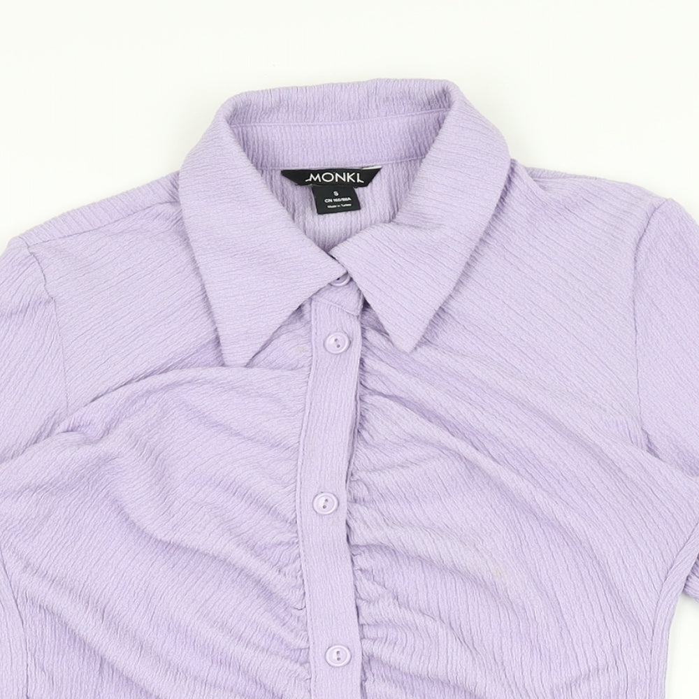 Monki Womens Purple Polyester Bodycon Size S Collared Button