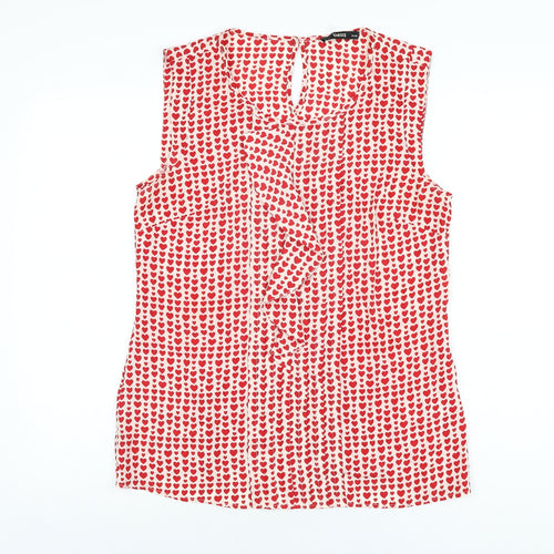 Oasis Womens White Geometric Polyester Basic Blouse Size 14 Round Neck - Heart Print