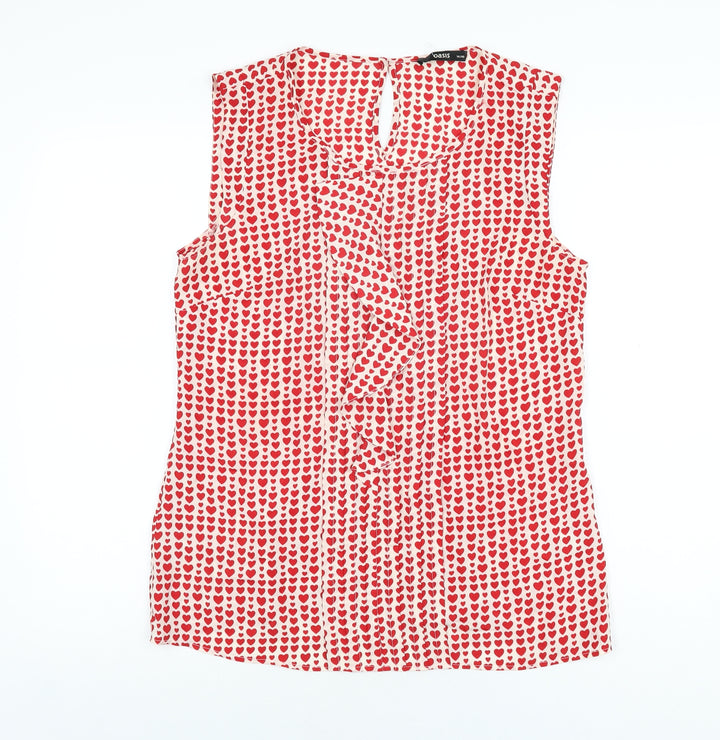 Oasis Womens White Geometric Polyester Basic Blouse Size 14 Round Neck - Heart Print