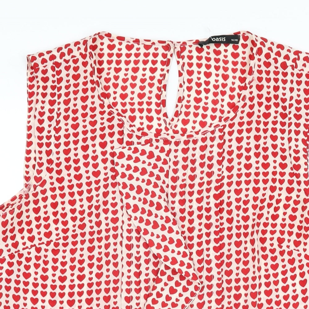 Oasis Womens White Geometric Polyester Basic Blouse Size 14 Round Neck - Heart Print