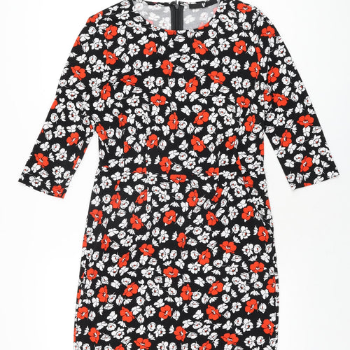 Very Womens Black Floral Polyester Bodycon Size 12 Round Neck Zip