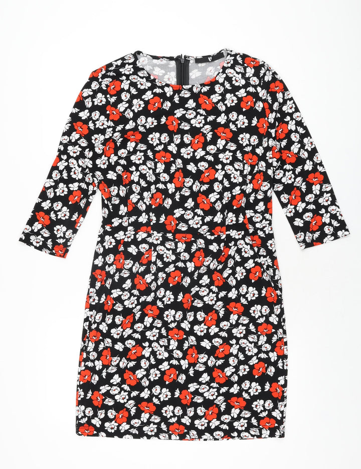 Very Womens Black Floral Polyester Bodycon Size 12 Round Neck Zip