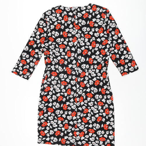 Very Womens Black Floral Polyester Bodycon Size 12 Round Neck Zip