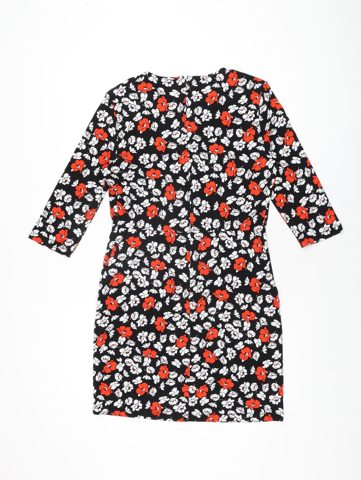 Very Womens Black Floral Polyester Bodycon Size 12 Round Neck Zip