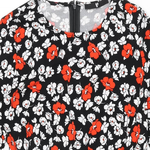 Very Womens Black Floral Polyester Bodycon Size 12 Round Neck Zip
