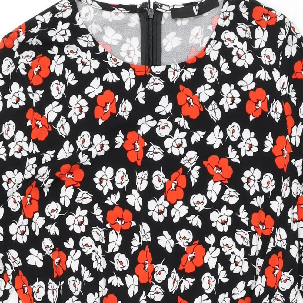 Very Womens Black Floral Polyester Bodycon Size 12 Round Neck Zip