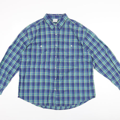 New Look Mens Blue Plaid Polyester Button-Up Size L Collared Button