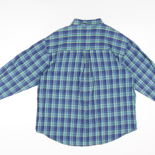 New Look Mens Blue Plaid Polyester Button-Up Size L Collared Button