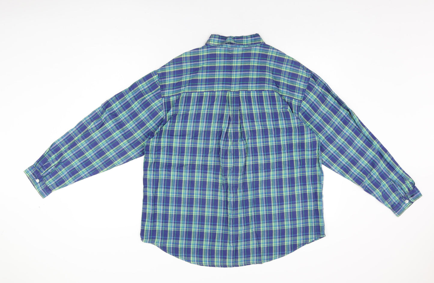 New Look Mens Blue Plaid Polyester Button-Up Size L Collared Button