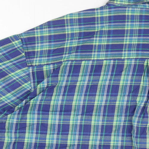 New Look Mens Blue Plaid Polyester Button-Up Size L Collared Button