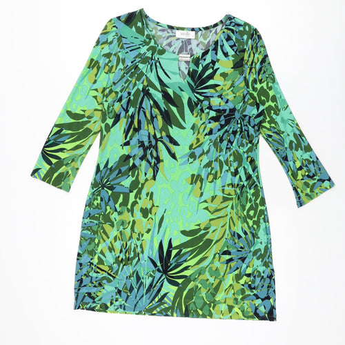 Wallis Womens Green Geometric Polyester Shift Size 12 Round Neck Pullover