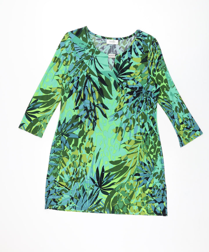 Wallis Womens Green Geometric Polyester Shift Size 12 Round Neck Pullover