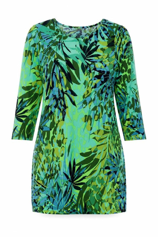 Front view of Wallis women’s green geometric polyester shift, size UK 12, round neck pullover