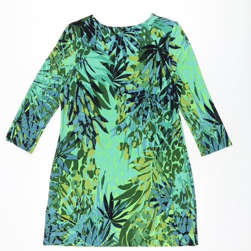 Wallis Womens Green Geometric Polyester Shift Size 12 Round Neck Pullover