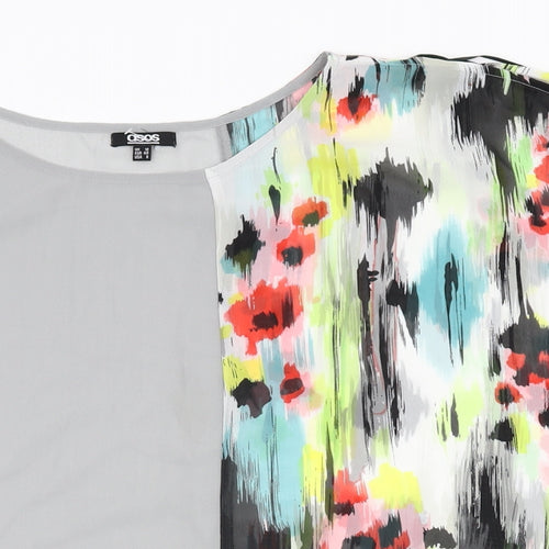 ASOS Womens Grey Geometric Polyester Blend Basic Blouse Size 12 Round Neck