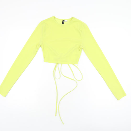 H&M Womens Yellow Polyester Cropped T-Shirt Size XS Round Neck