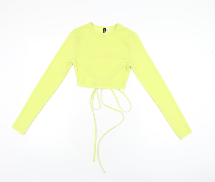 H&M Womens Yellow Polyester Cropped T-Shirt Size XS Round Neck