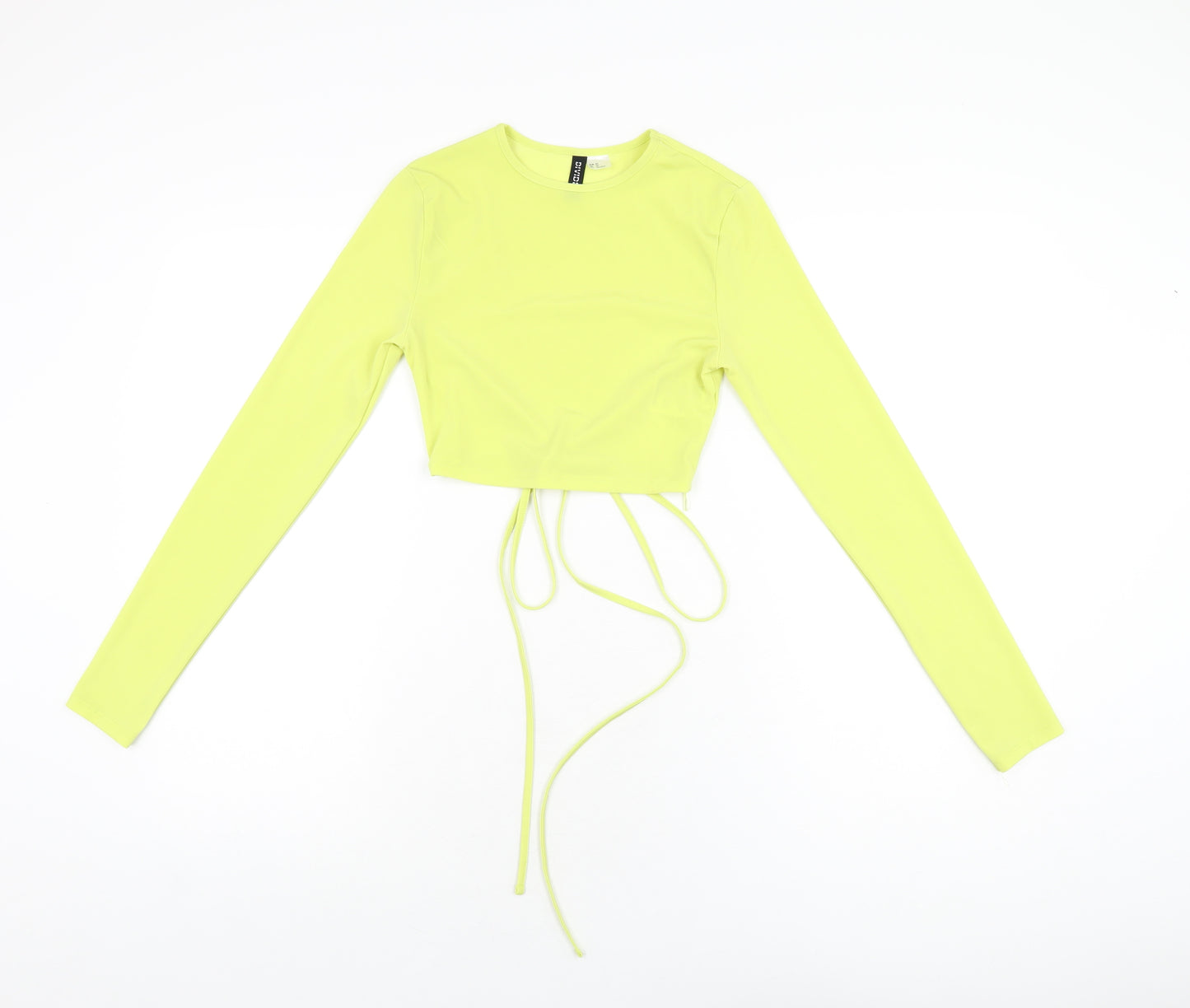 H&M Womens Yellow Polyester Cropped T-Shirt Size XS Round Neck