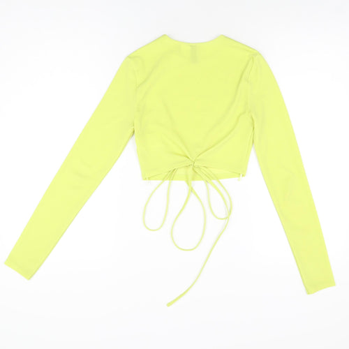 H&M Womens Yellow Polyester Cropped T-Shirt Size XS Round Neck