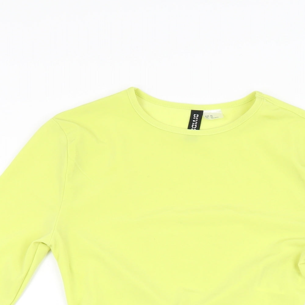 H&M Womens Yellow Polyester Cropped T-Shirt Size XS Round Neck