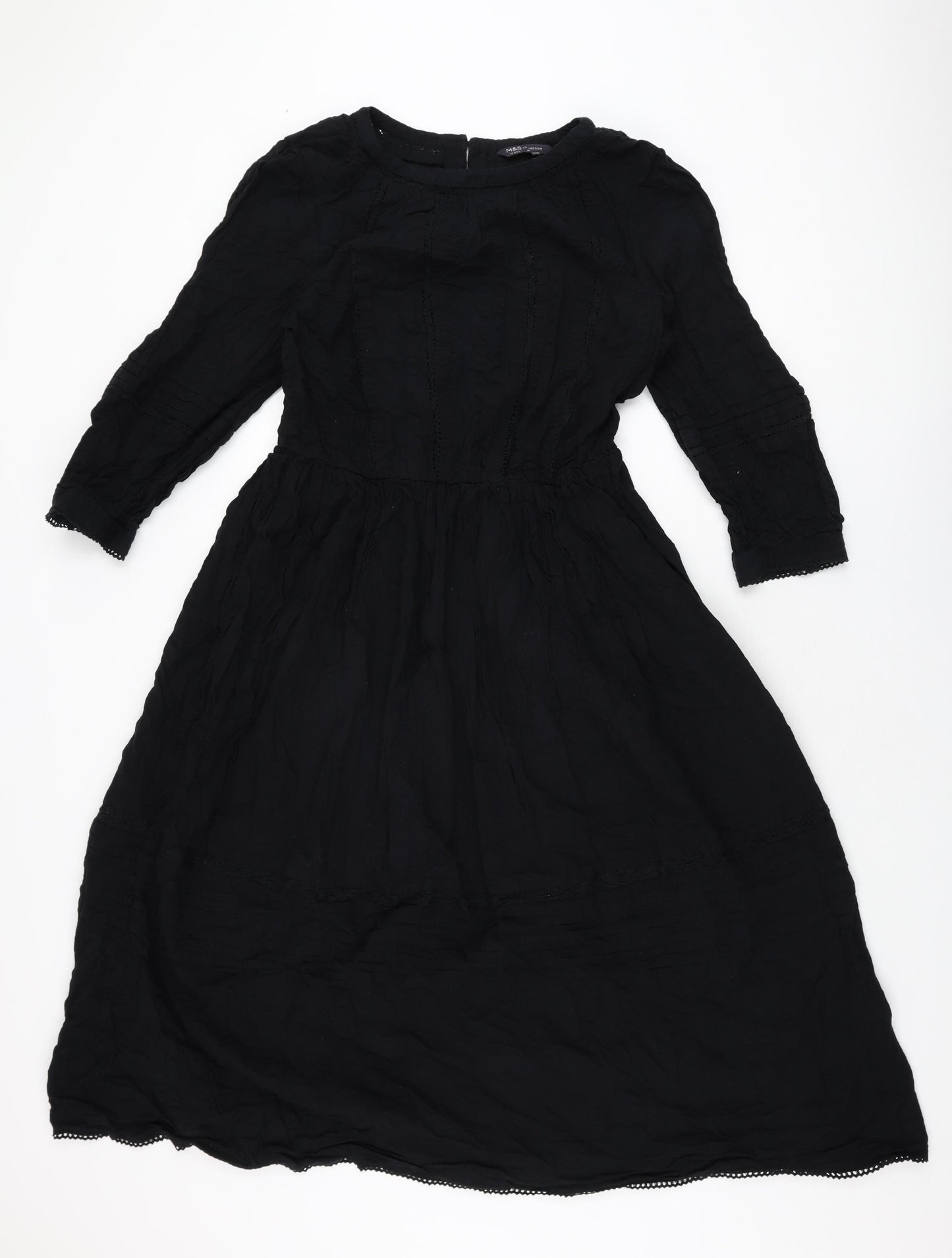Marks and Spencer Womens Black Cotton A-Line Size 14 Boat Neck Button