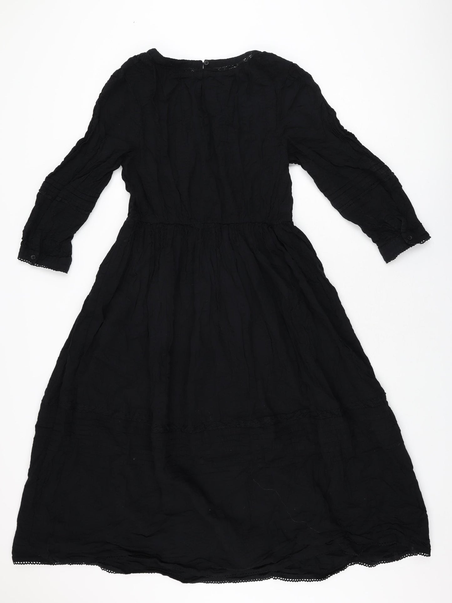 Marks and Spencer Womens Black Cotton A-Line Size 14 Boat Neck Button