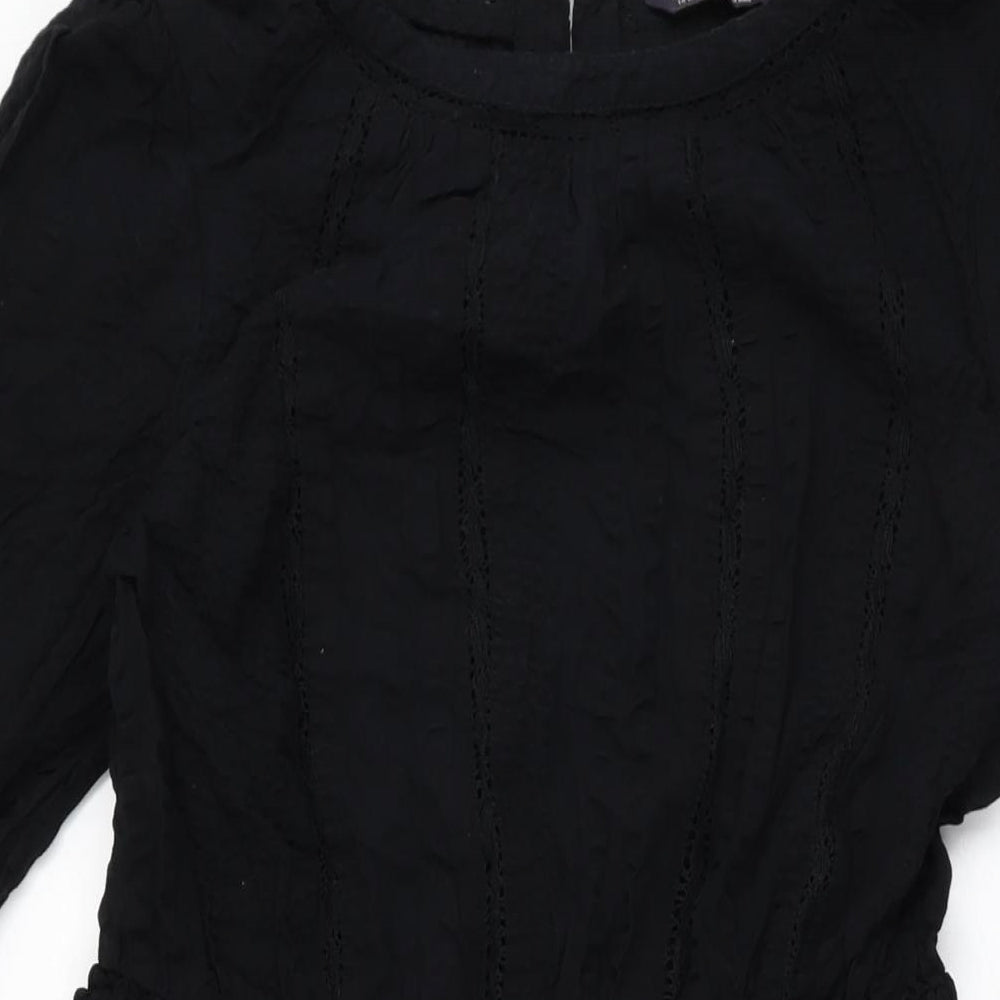 Marks and Spencer Womens Black Cotton A-Line Size 14 Boat Neck Button