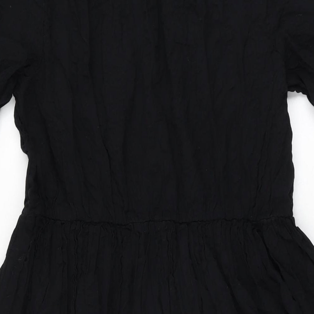 Marks and Spencer Womens Black Cotton A-Line Size 14 Boat Neck Button