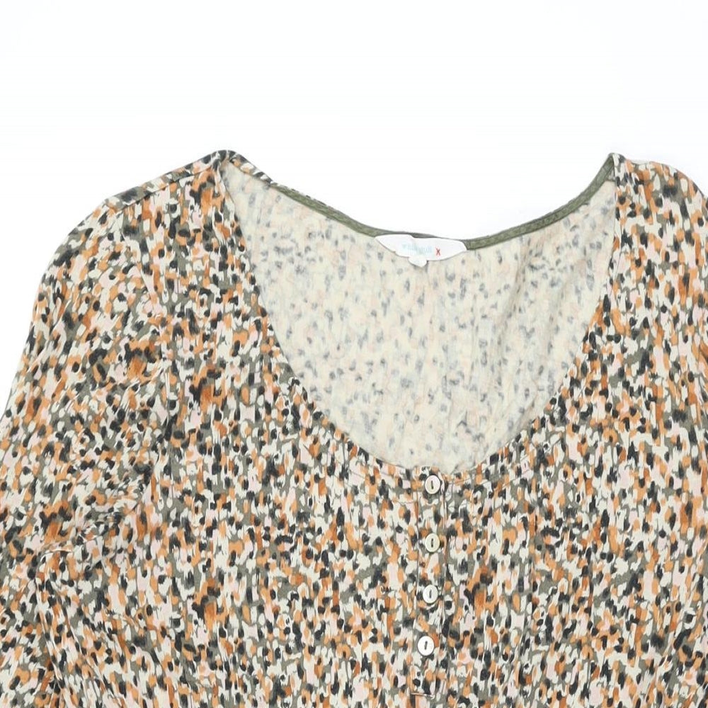 White Stuff Womens Multicoloured Geometric Modal Basic T-Shirt Size 12 Scoop Neck