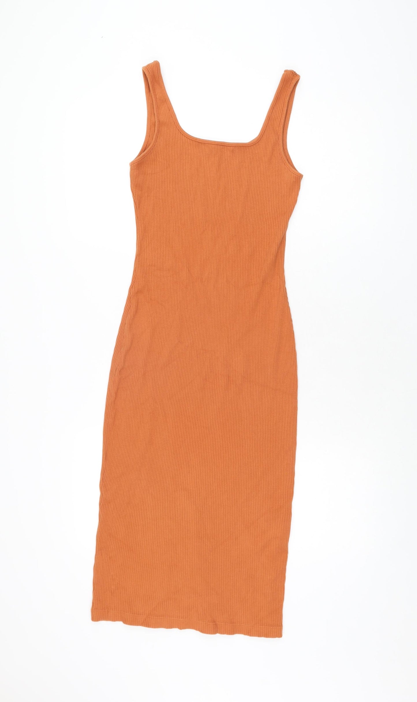 Uniqlo Womens Orange Cotton Bodycon Size S Scoop Neck Pullover