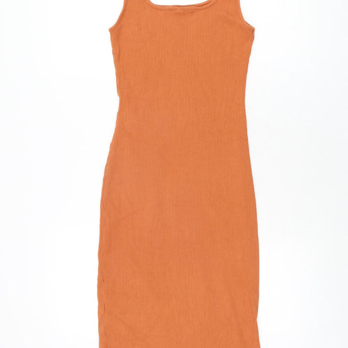 Uniqlo Womens Orange Cotton Bodycon Size S Scoop Neck Pullover