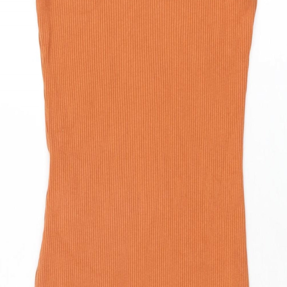 Uniqlo Womens Orange Cotton Bodycon Size S Scoop Neck Pullover