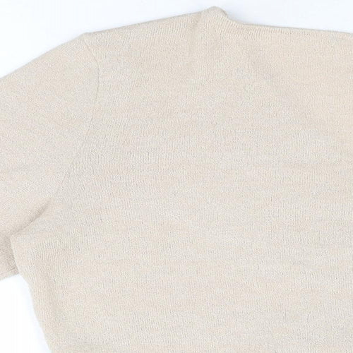 H&M Womens Beige Viscose Cropped T-Shirt Size L V-Neck